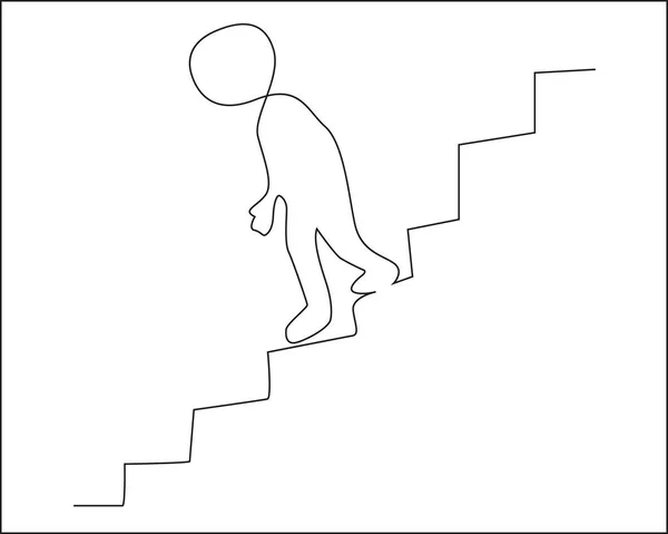 Single Line Continuous Line Drawing Man Using Steps Staircase Isolated — Stock Vector