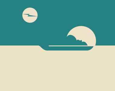 Moon with shapes isolated on dark and light background - vector illustration