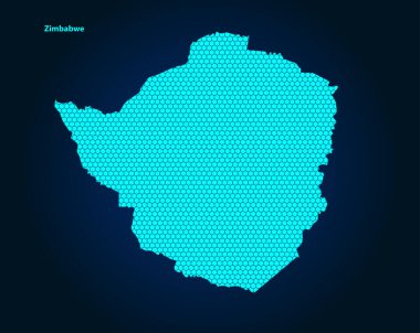 Honey Comb or Hexagon textured map of Zimbabwe Country isolated on dark blue background - vector illustration