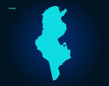 Honey Comb or Hexagon textured map of Tunisia Country isolated on dark blue background - vector illustration