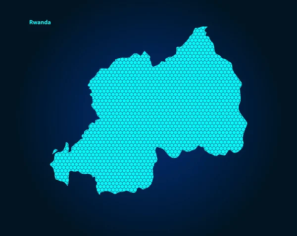 Honey Comb Hexagon Textured Map Rwanda Country Isolated Dark Blue — Vector de stock