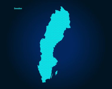 Honey Comb or Hexagon textured map of Sweden Country isolated on dark blue background - vector illustration
