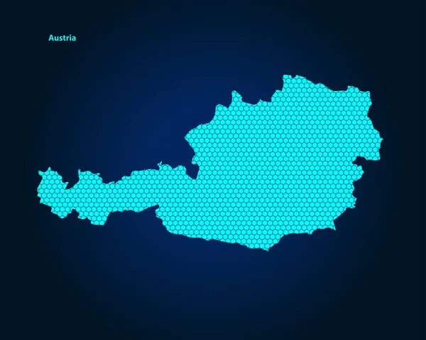 Honey Comb Hexagon Textured Map Austria Χώρα Απομονωμένη Σκούρο Μπλε — Διανυσματικό Αρχείο
