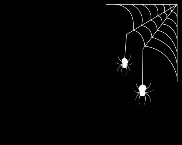 Beautiful Spider Web Two Spiders Isolated Black Background Vector Illustration — Stok Vektör