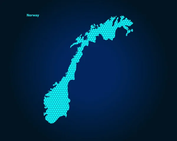 Honey Comb Hexagon Textured Map Norway Country Isolated Dark Blue — 图库矢量图片
