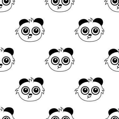 Kids Teddy bear black and white cartoon face isolated on white background is in Seamless pattern - vector illustration