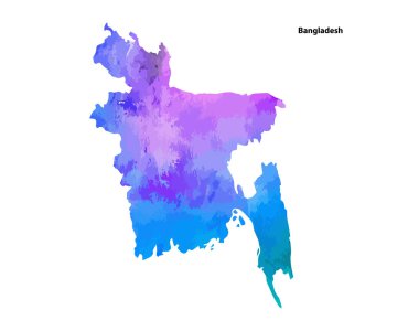 Colourful Watercolour Map design of Country Bangladesh isolated on white background - vector illustration