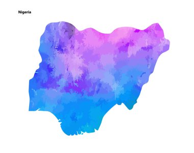 Colourful Watercolour Map design of Country Nigeria isolated on white background - vector illustration