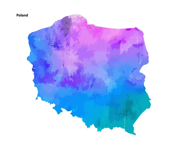 Bunte Aquarellkarte Des Landes Polen Isoliert Auf Weißem Hintergrund Vektorillustration — Stockvektor