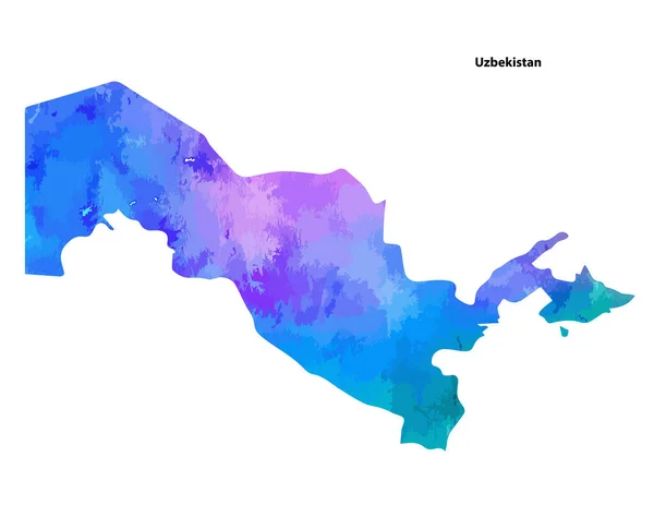 Bunte Aquarellkarte Des Landes Usbekistan Isoliert Auf Weißem Hintergrund Vektorillustration — Stockvektor