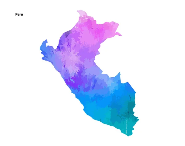 Bunte Aquarellkarte Des Landes Peru Isoliert Auf Weißem Hintergrund Vektorillustration — Stockvektor