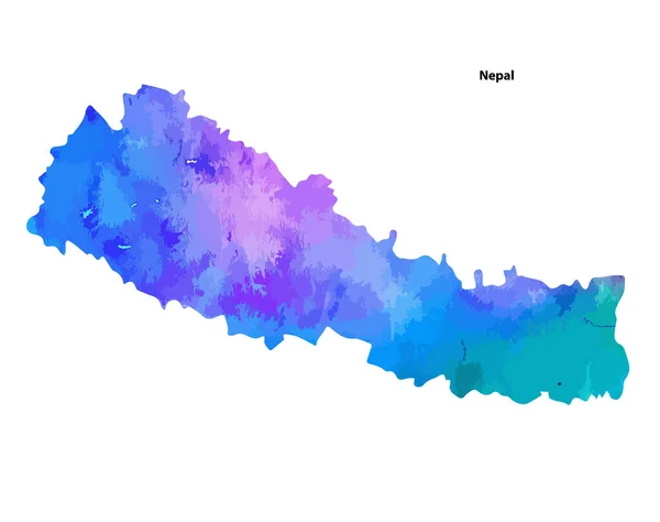 Bunte Aquarellkarte Des Landes Nepal Isoliert Auf Weißem Hintergrund Vektorillustration — Stockvektor