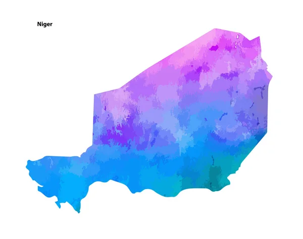 Πολύχρωμο Υδατογραφία Χάρτης Σχεδιασμό Της Χώρας Του Νίγηρα Απομονώνονται Λευκό — Διανυσματικό Αρχείο