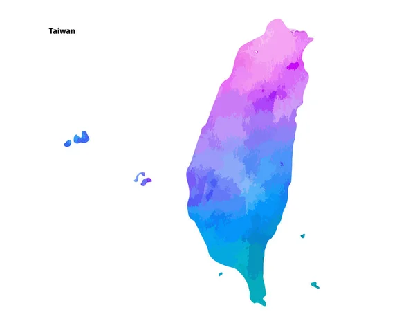 Bunte Aquarellkarte Des Landes Taiwan Isoliert Auf Weißem Hintergrund Vektorillustration — Stockvektor