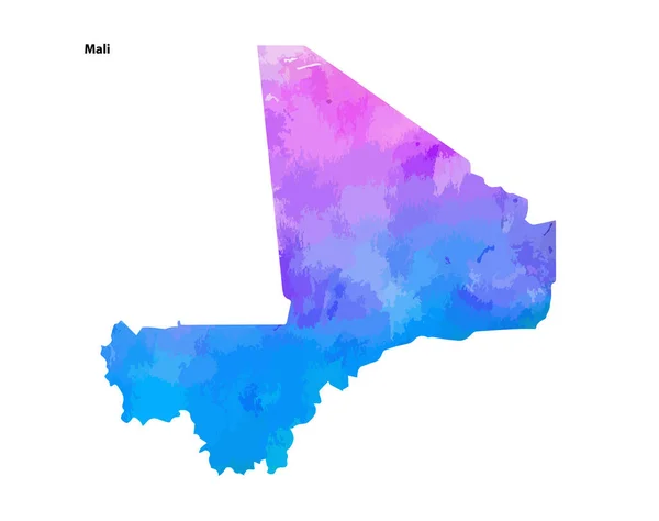 Colorato Acquerello Mappa Disegno Del Paese Mali Isolato Sfondo Bianco — Vettoriale Stock