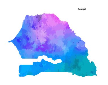 Senegal 'in renkli suluboya haritası beyaz arkaplanda izole edildi - vektör illüstrasyonu
