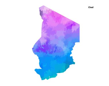 Chad 'in beyaz arkaplanda izole edilmiş renkli suluboya haritası tasarımı - vektör illüstrasyonu