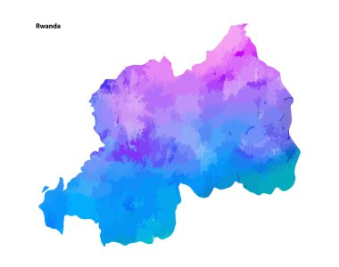 Beyaz arkaplanda izole edilmiş Country Ruanda Renkli Suluboya Haritası Tasarımı - vektör illüstrasyonu