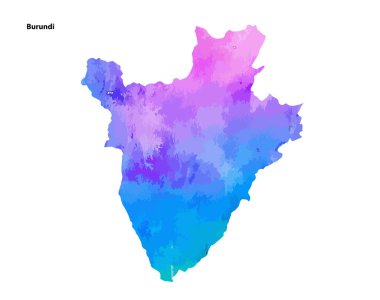 Burundi ülkesinin renkli suluboya haritası beyaz arkaplanda izole edildi - vektör illüstrasyonu