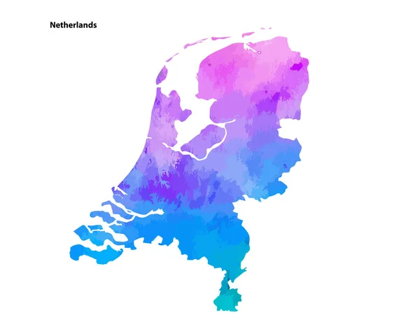 Πολύχρωμο Ακουαρέλα Σχεδιασμός Χάρτη Της Χώρας Ολλανδία Απομονωμένη Λευκό Φόντο — Διανυσματικό Αρχείο