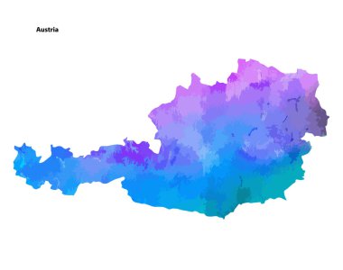 Avusturya 'nın renkli suluboya haritası beyaz arka planda izole edildi - vektör illüstrasyonu