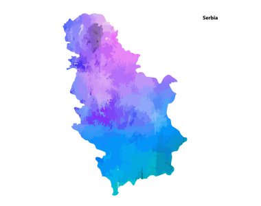 Sırbistan 'ın renkli suluboya haritası beyaz arka planda izole edildi - vektör illüstrasyonu