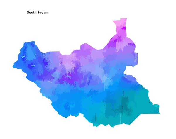 Colourful Watercolour Map Design Country South Sudan Isolated White Background — Stock Vector