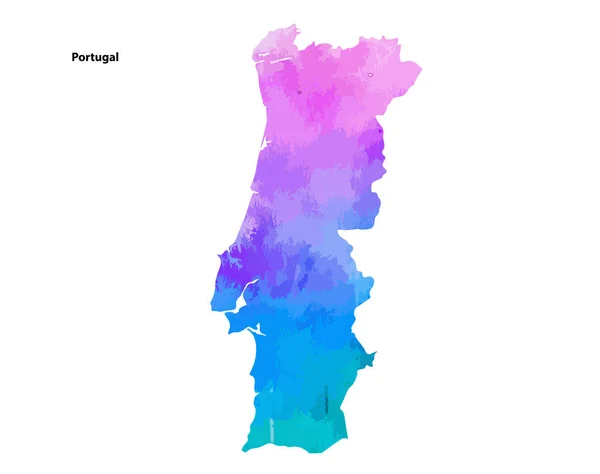 Πολύχρωμη Υδατογραφία Σχεδιασμός Χάρτη Της Χώρας Πορτογαλία Απομονωμένη Λευκό Φόντο — Διανυσματικό Αρχείο