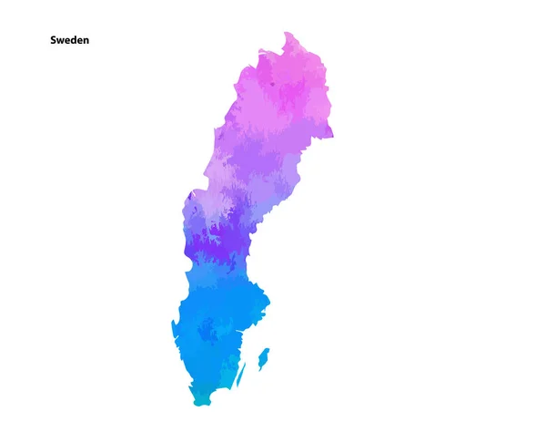 Πολύχρωμο Ακουαρέλα Σχεδιασμός Χάρτη Της Χώρας Σουηδία Απομονωμένη Λευκό Φόντο — Διανυσματικό Αρχείο