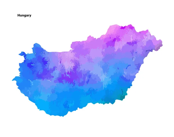Kolorowy Projekt Mapy Akwareli Kraju Węgry Izolowane Białym Tle Ilustracja — Wektor stockowy
