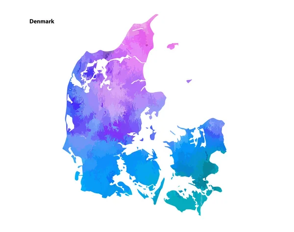 Farbenfrohes Aquarellkartendesign Des Landes Dänemark Isoliert Auf Weißem Hintergrund Vektorillustration — Stockvektor