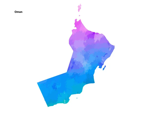 Farbenfrohes Aquarell Kartendesign Des Landes Oman Isoliert Auf Weißem Hintergrund — Stockvektor