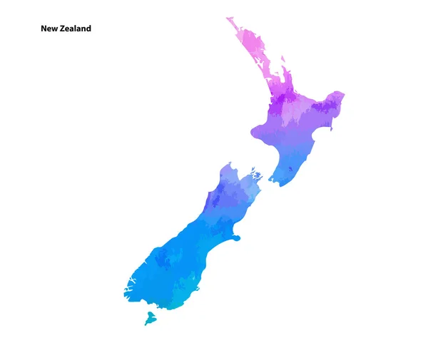 Color Acuarela Mapa Diseño Del País Nueva Zelanda Aislado Sobre — Vector de stock