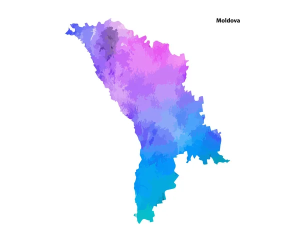 Farbenfrohe Aquarellkarte Des Landes Moldawien Isoliert Auf Weißem Hintergrund Vektorillustration — Stockvektor