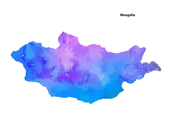 Warna Warni Peta Air Desain Negara Mongolia Terisolasi Pada Latar - Stok Vektor