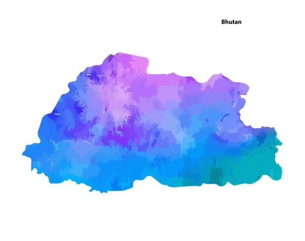 Farbenfrohe Aquarellkarte Des Landes Bhutan Isoliert Auf Weißem Hintergrund Vektorillustration — Stockvektor