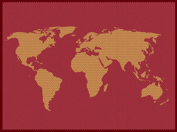 Padrão Tricô Mapa Mundial Isolado Fundo Vermelho Ilustração Vetorial —  Vetores de Stock