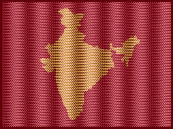 Carte Motif Tricot Pays Inde Isolé Sur Fond Rouge Illustration — Image vectorielle