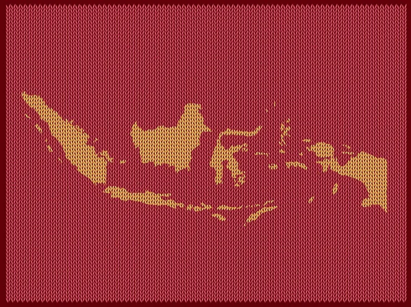 Peta Pola Merajut Negara Indonesia Terisolasi Latar Belakang Merah Ilustrasi - Stok Vektor