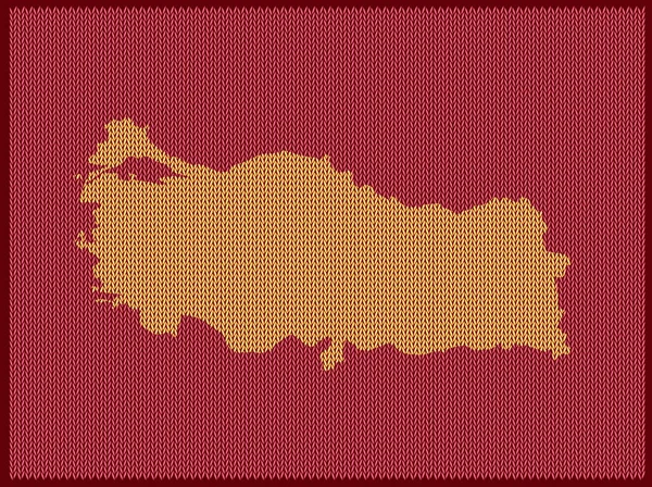 Πλέξιμο Χάρτη Μοτίβο Της Χώρας Τουρκία Απομονωμένο Κόκκινο Φόντο Εικονογράφηση — Διανυσματικό Αρχείο