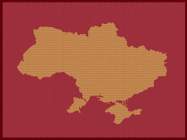 Πλέξιμο Χάρτη Μοτίβο Της Χώρας Ουκρανία Απομονωμένο Κόκκινο Φόντο Εικονογράφηση — Διανυσματικό Αρχείο