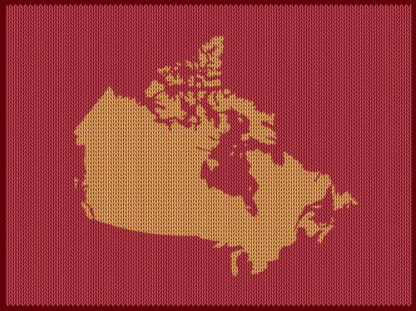 Mapa Tricô Padrão País Canadá Isolado Fundo Vermelho Ilustração Vetorial — Vetor de Stock