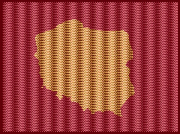 Mapa Tricô Padrão País Polônia Isolado Fundo Vermelho Ilustração Vetorial — Vetor de Stock
