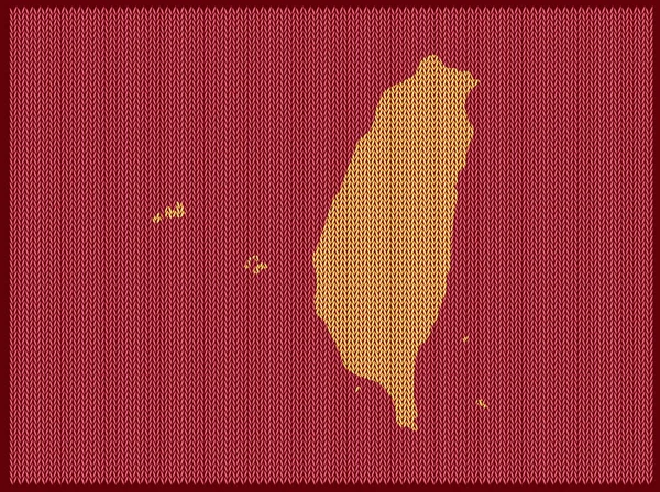 Πλέξιμο Χάρτη Μοτίβο Της Χώρας Ταϊβάν Απομονωμένο Κόκκινο Φόντο Εικονογράφηση — Διανυσματικό Αρχείο