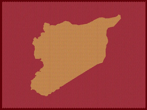 Πλέξιμο Χάρτη Μοτίβο Της Χώρας Συρία Απομονωμένο Κόκκινο Φόντο Εικονογράφηση — Διανυσματικό Αρχείο