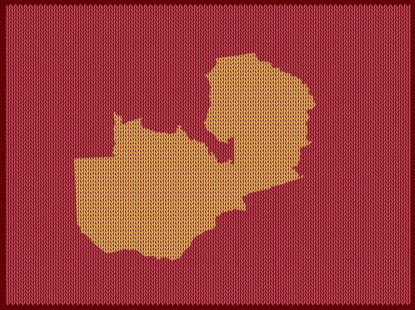 Knitting Patterns Map Country Zambia Isolated Red Background Vector Illustration — стоковий вектор