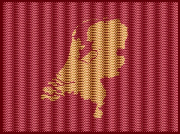 Πλέξιμο Χάρτη Μοτίβο Της Χώρας Κάτω Χώρες Απομονωμένο Κόκκινο Φόντο — Διανυσματικό Αρχείο