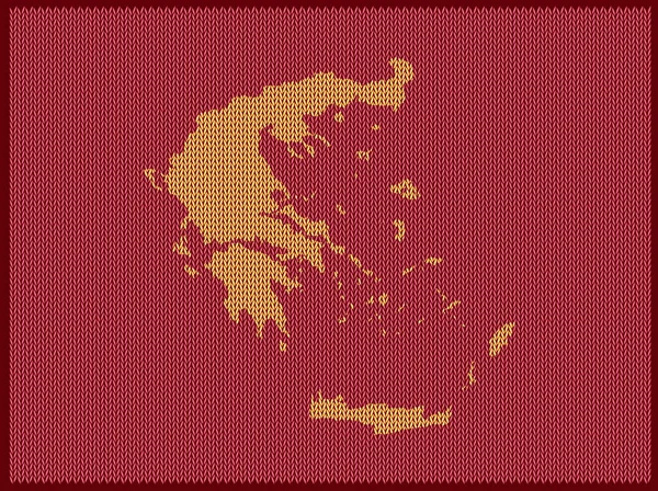Χάρτης Μοτίβων Πλεξίματος Της Χώρας Ελλάδα Απομονωμένη Κόκκινο Φόντο Διανυσματική — Διανυσματικό Αρχείο