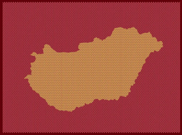 Πλέξιμο Χάρτη Μοτίβο Της Χώρας Ουγγαρία Απομονωμένο Κόκκινο Φόντο Εικονογράφηση — Διανυσματικό Αρχείο