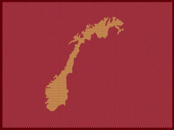 Mapa Tricô Padrão País Noruega Isolado Fundo Vermelho Ilustração Vetorial — Vetor de Stock